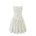 YENKYE Sexy Spaghetti Straps Floral Print Mini Dresses Women Low Waist A-line Summer Vacation Party Robe