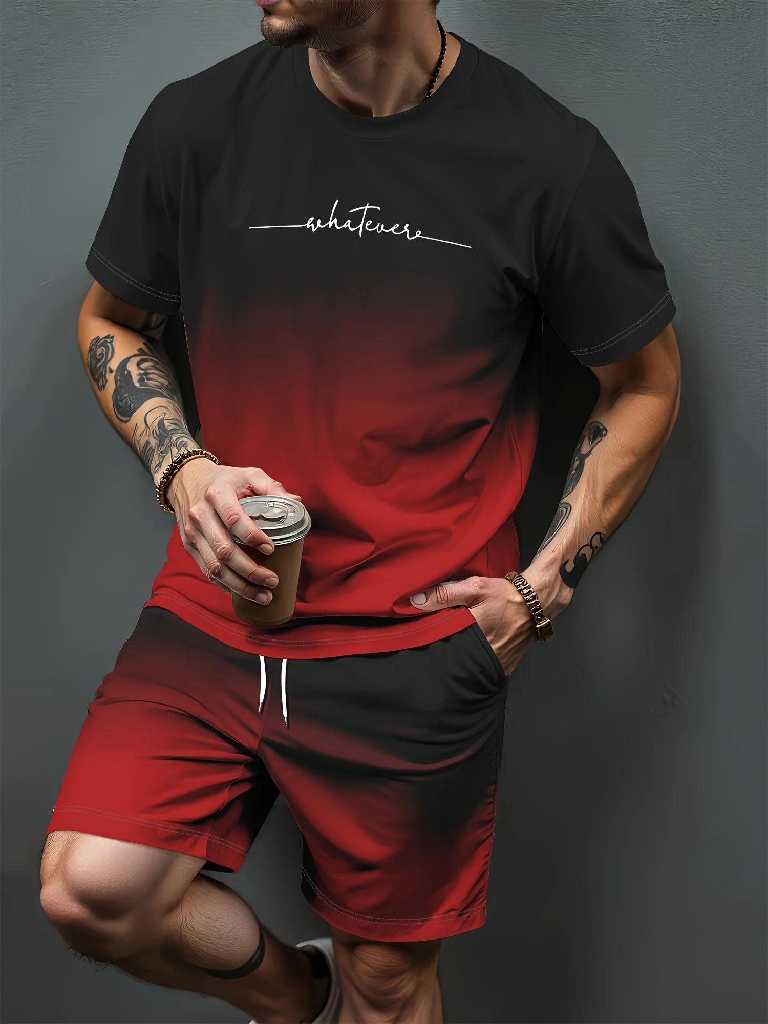New Men's Summer Set Short-Sleeve T-Shirt Two-Piece Set Stylish Athletic Wear 3D Gradient Print Casual Shorts and T-Shirt Set