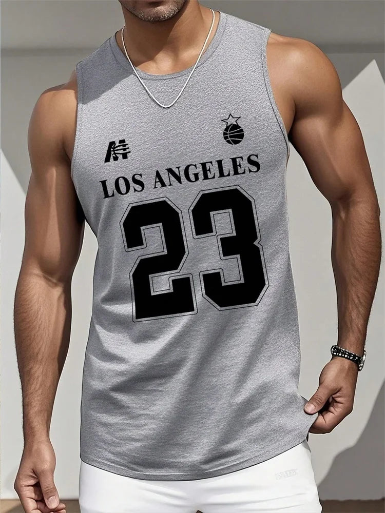 The 2025 Summer Men's Round-neck Vest Is A Simple, 23-letter Printed Street Fashion Casual Wear That Is Breathable