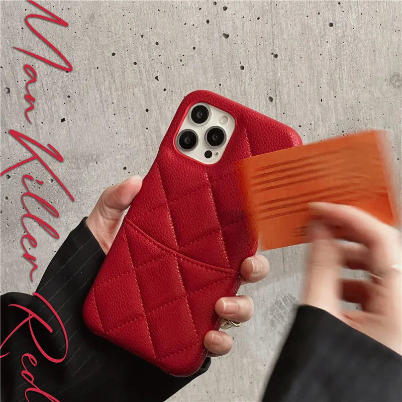 Luxury Lychee Texture Leather Card Bag Solid Color Wallet Phone Case for iPhone 17 16 15 14 Pro Max Black White PU Hard Cover