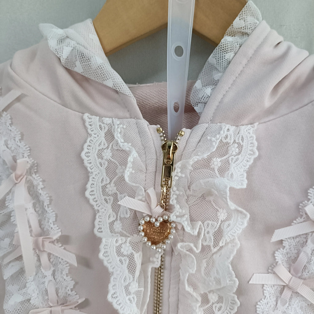 Lovely Pearl Lace Flower Hoody Short Set Coat High Waist Cake Short Mujer Faldas Japan Sweet Heavy Preppy Style Suits New Faldas