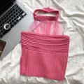 Women Tank Top Mesh Halter Neck Knitted Short Vest Korean Fashion Style Pure Hot Gilr Sexy Knit Girl Pullover Clothing