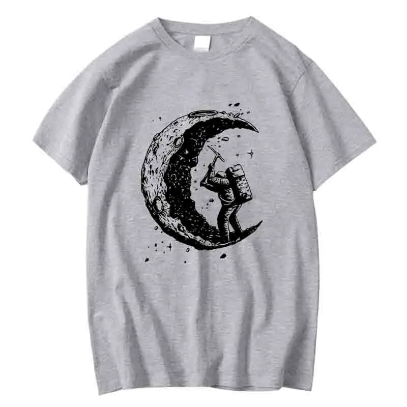 Men's High Quality Cotton Blend Moon Print Casual Summer Cool Short Sleeve Men Tshirt Loose t-shirt Male Tee Shirts Male Tee Top