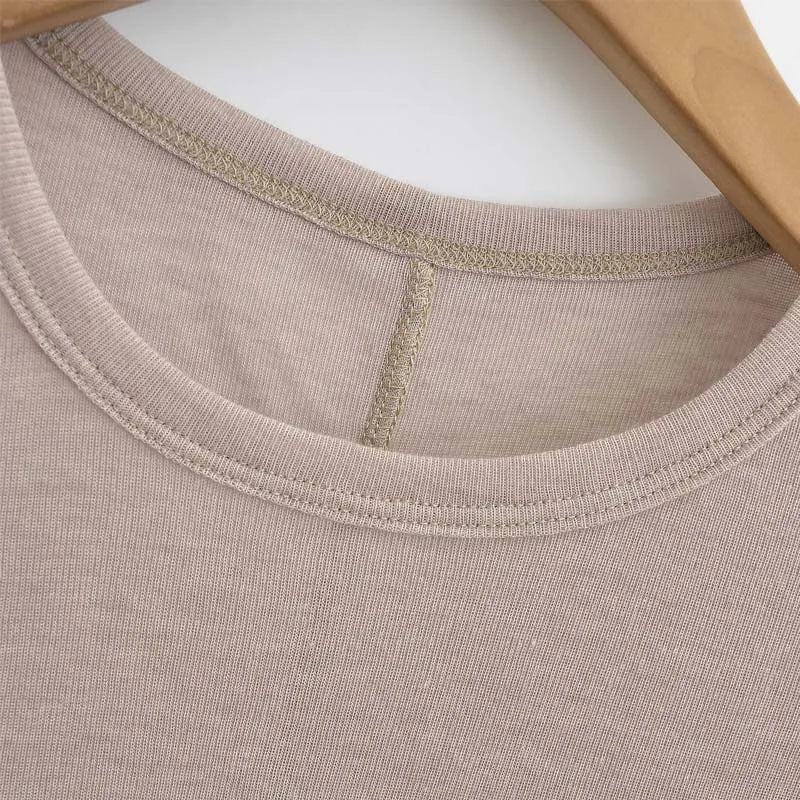 Autumn basic casual round neck long sleeved T-shirt top, high elasticity semi transparent slim knit fabric top