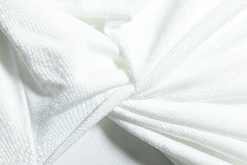 Leosoxs Elegant White Maxi Dresses for Women Irregular Short Sleeve High Split Pleated Bodycon Dress Female Party Evening Robe