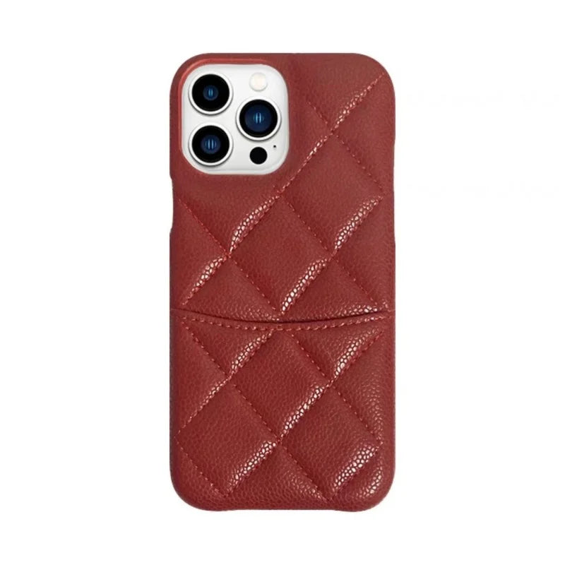 Luxury Lychee Texture Leather Card Bag Solid Color Wallet Phone Case for iPhone 17 16 15 14 Pro Max Black White PU Hard Cover