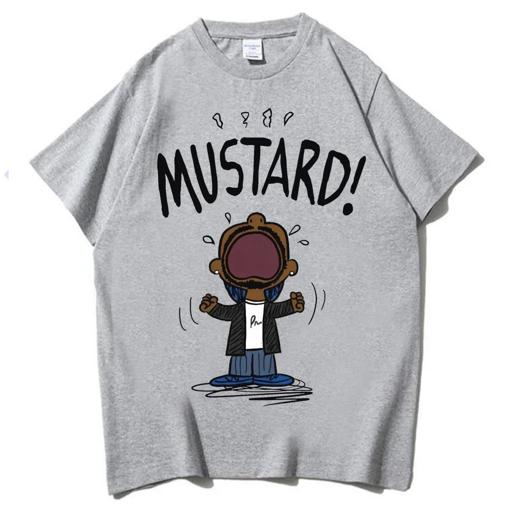 Funny Kendrick Lamar MUSTARD Meme T-Shirt Unisex Short Sleeve Hip Hop100% Cotton Graphic Summer Tee Loose Music Lover Apparel