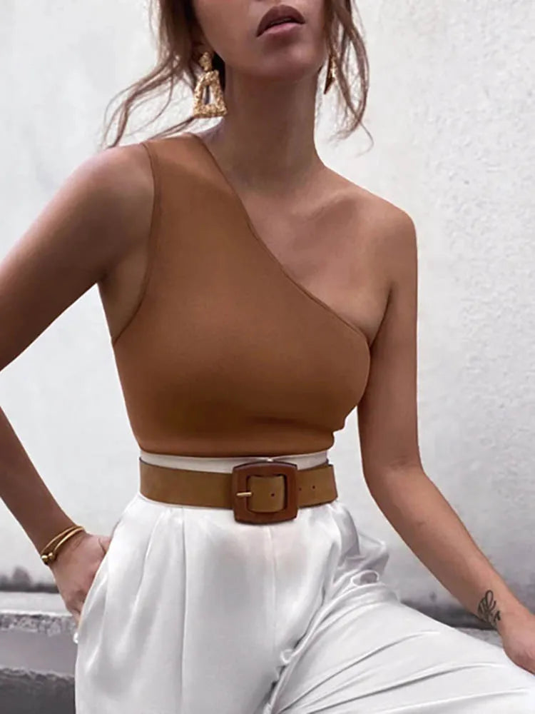 Women Sports Tank Tops Sexy Crop Tops Vest Casual Female One Shoulder Summer Outfits Tops Fitness Elastic