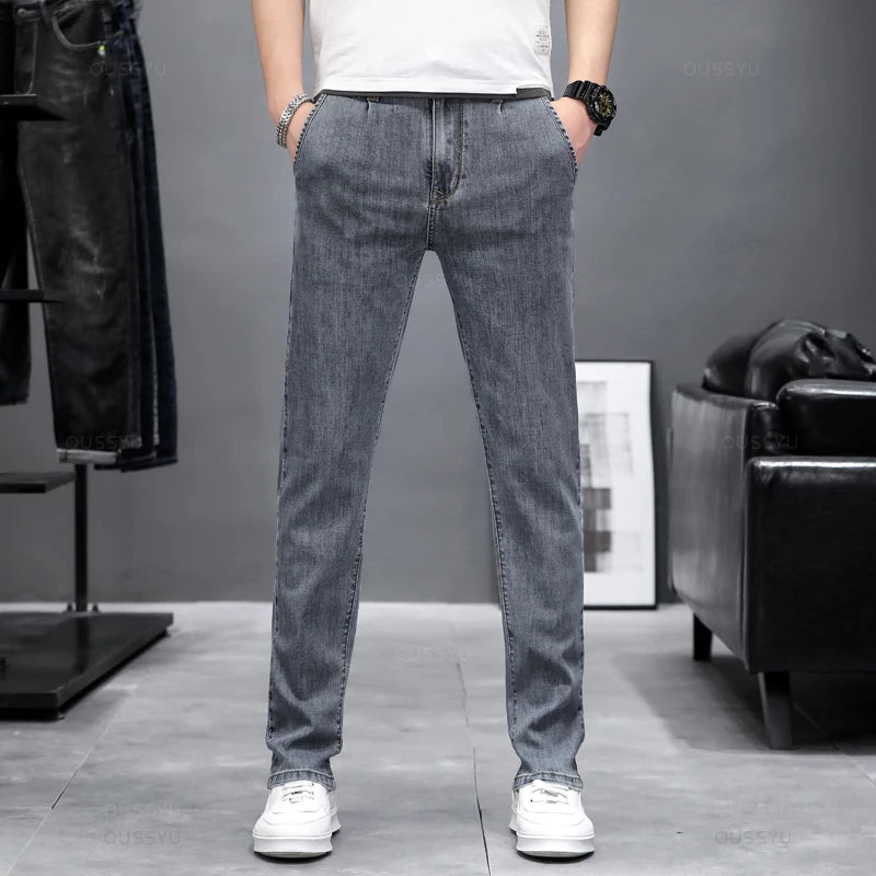Autumn Stretch Skinny Jeans Men Fashion Casual Slim Fit Denim Designer Elastic Pants Grey Brand Trousers Male Large size 38 40