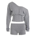 Woman 2 Piece Set Outfit Casual Long Sleeves Top Shorts Sexy Off-shoulder Loose Sports Two Piece Outfits Woman Solid Color Slim