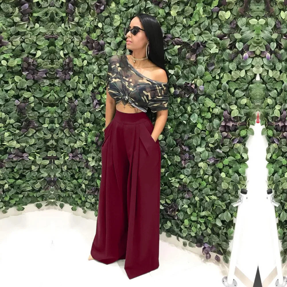CM.YAYA Women Straight High Waist Pants Autumn Winter INS Streetwear Basic Wide Leg Long Trousers
