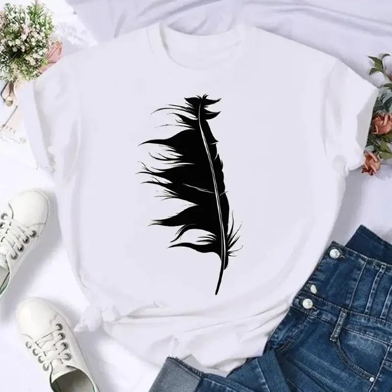 Women's Moon Print Short Sleeve T-Shirt Casual Cartoon Print Retro T-Shirt Graphic T Shirts Women Clothing Summer Streetwear Y2K