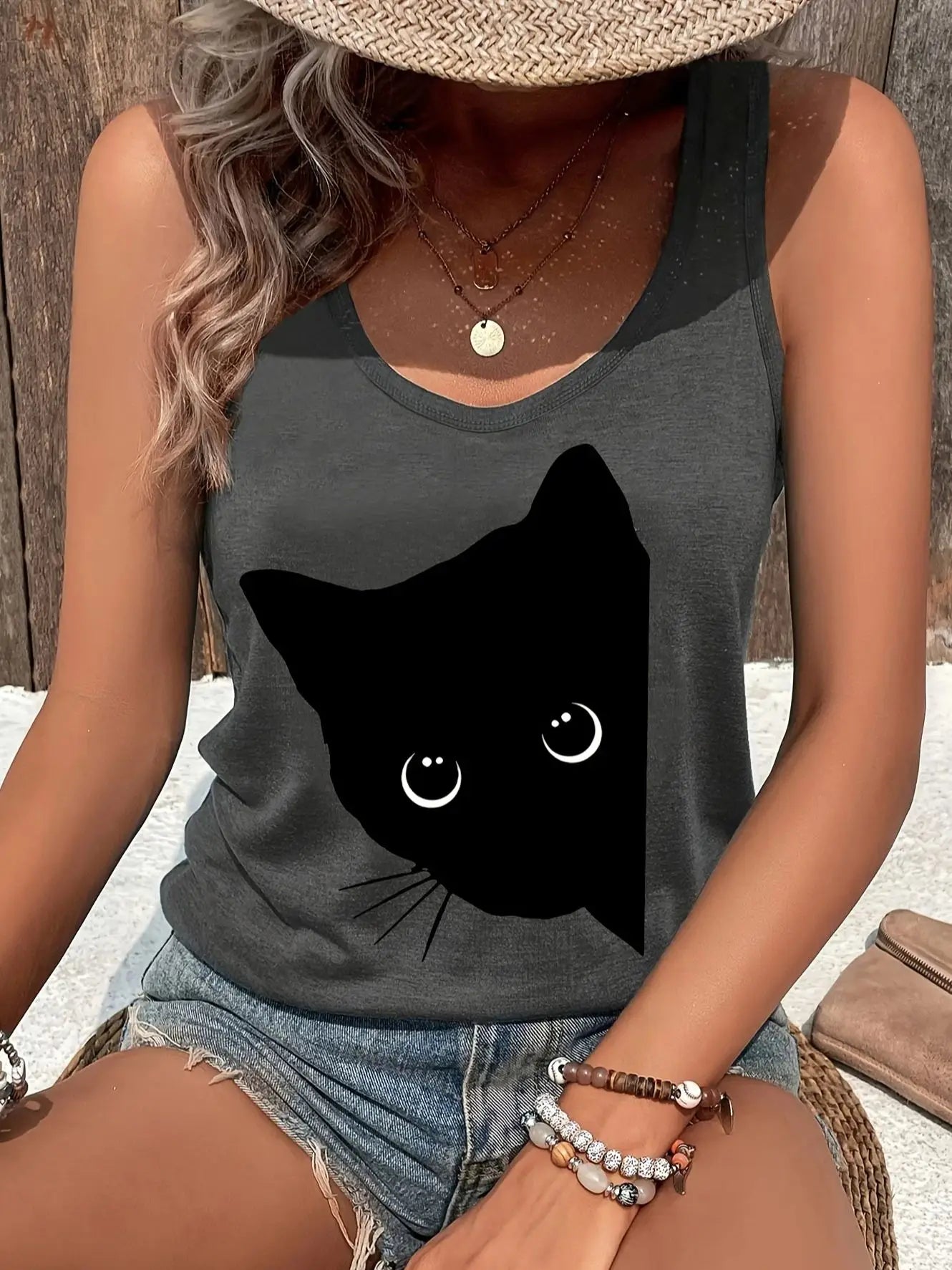 printed Summer women's loose and personalized dream catcher mesh printed vest top T-shirt comfortable sleeveless