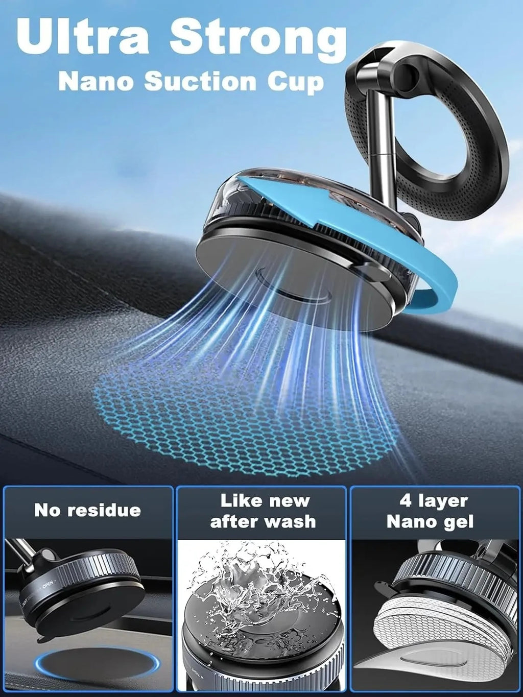 Strong Magnetic Car  Phone  Holder Foldable 360° Adjustable Vacuum Suction Mount Universal for Car, Desk, Bathroom