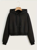 Street Style Solid Color Autumn Winter Cropped Sweatshirt Crop Top Hoodie Y2k Sweatshirts Fashion Casual Style Clothes