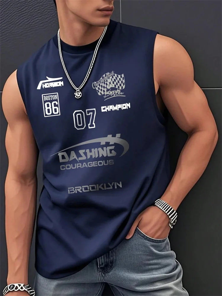 The 2025 Summer Men's Round-neck Vest Is A Simple, 23-letter Printed Street Fashion Casual Wear That Is Breathable