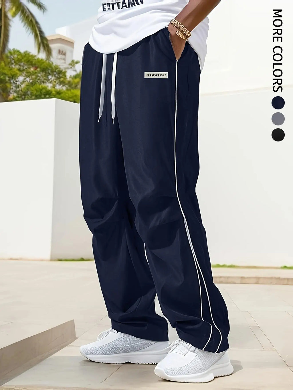 Men's Regular Plain Sports Straight Pants with Drawstrings and Elastic Waistband, Reflective Webbing Design, Suitable for Daily Leisure, Street Basketball, Fitness, Multi-Scenario Matchinging, Suitable for All Seasons