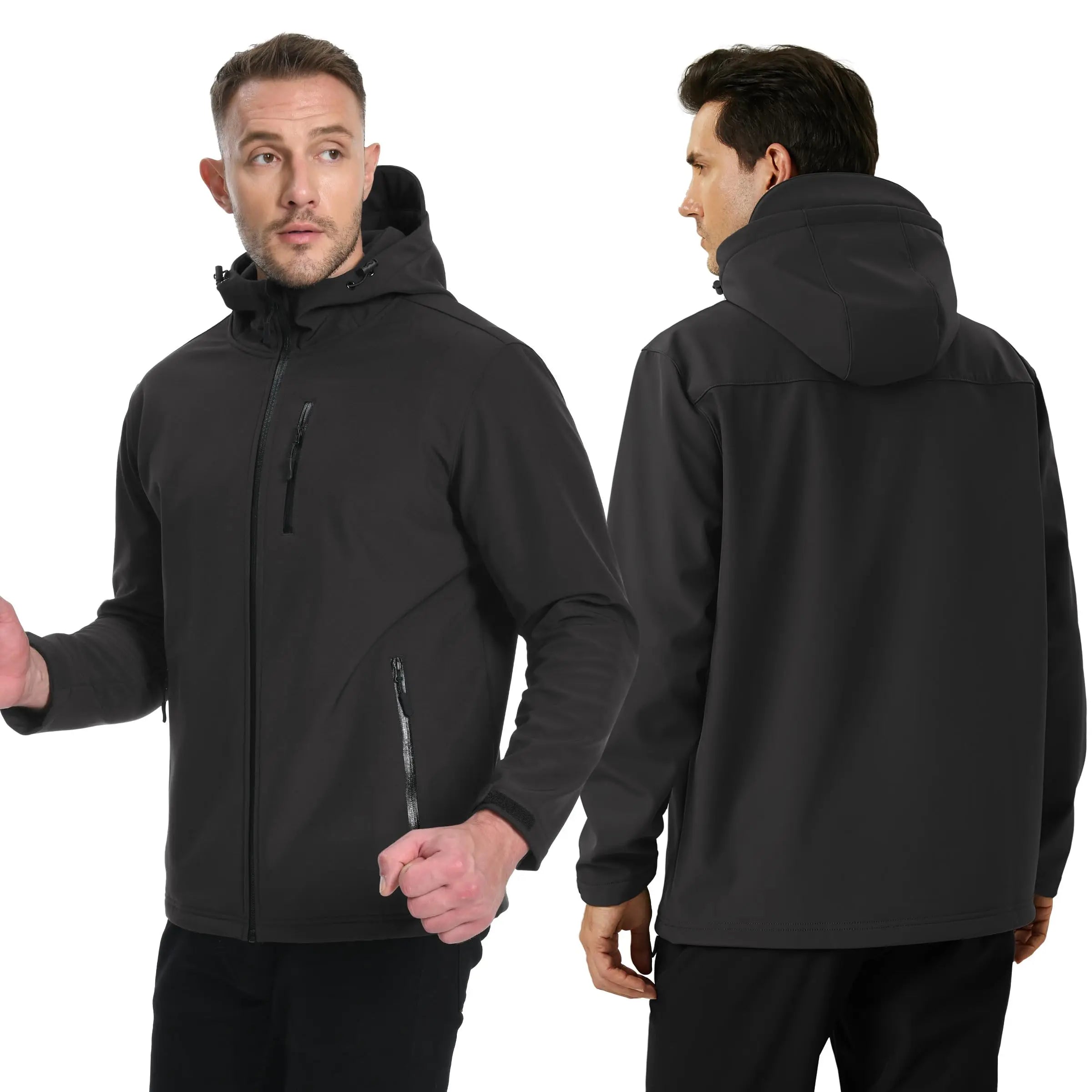 TACVASEN Hooded Softshell Jacket Mens Waterproof Rain Jacket Fleece Lined Work Jacket Outdoor Trekking Hiking Windbreaker Male