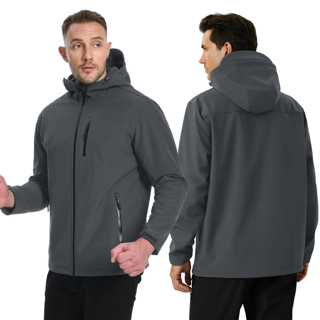 TACVASEN Hooded Softshell Jacket Mens Waterproof Rain Jacket Fleece Lined Work Jacket Outdoor Trekking Hiking Windbreaker Male