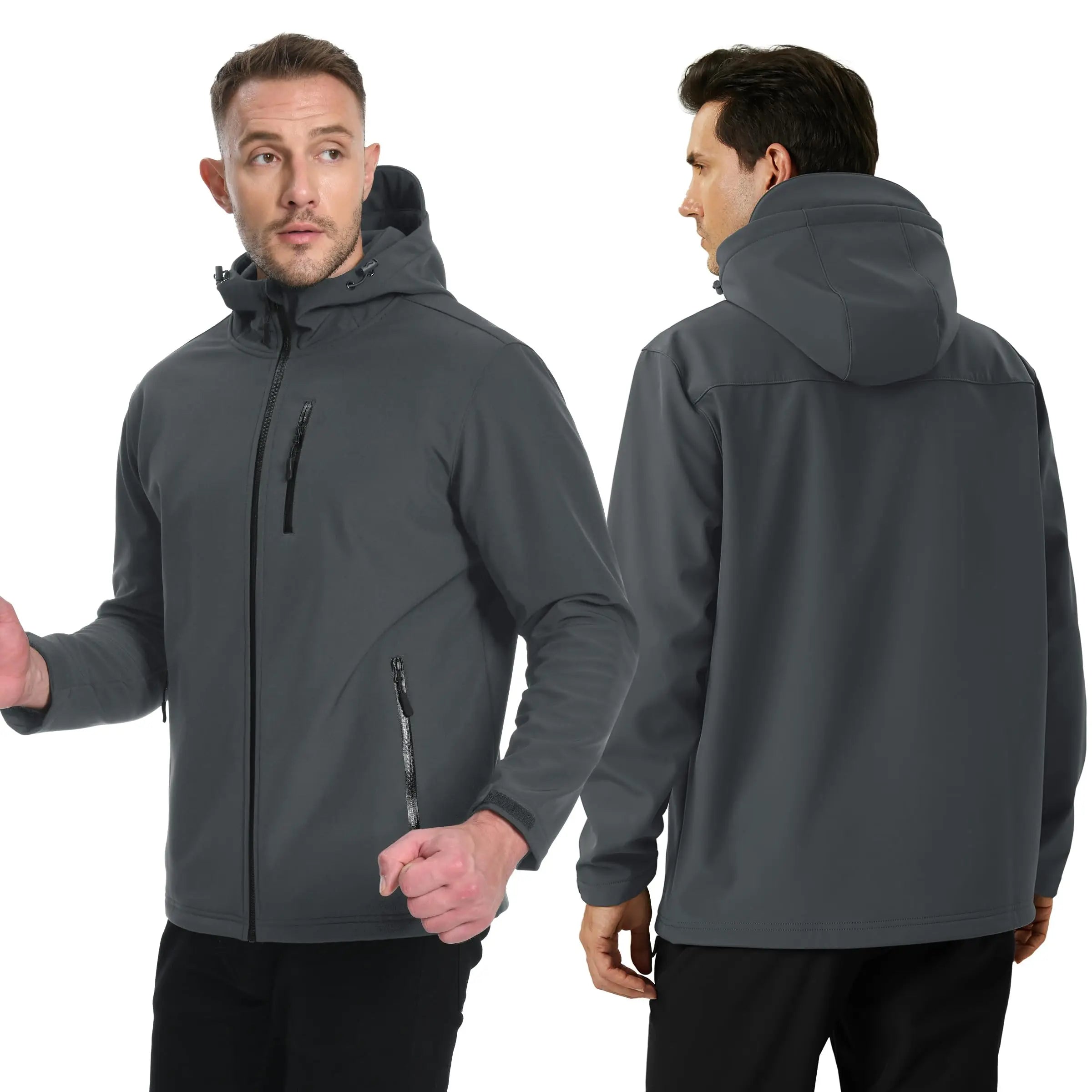 TACVASEN Hooded Softshell Jacket Mens Waterproof Rain Jacket Fleece Lined Work Jacket Outdoor Trekking Hiking Windbreaker Male