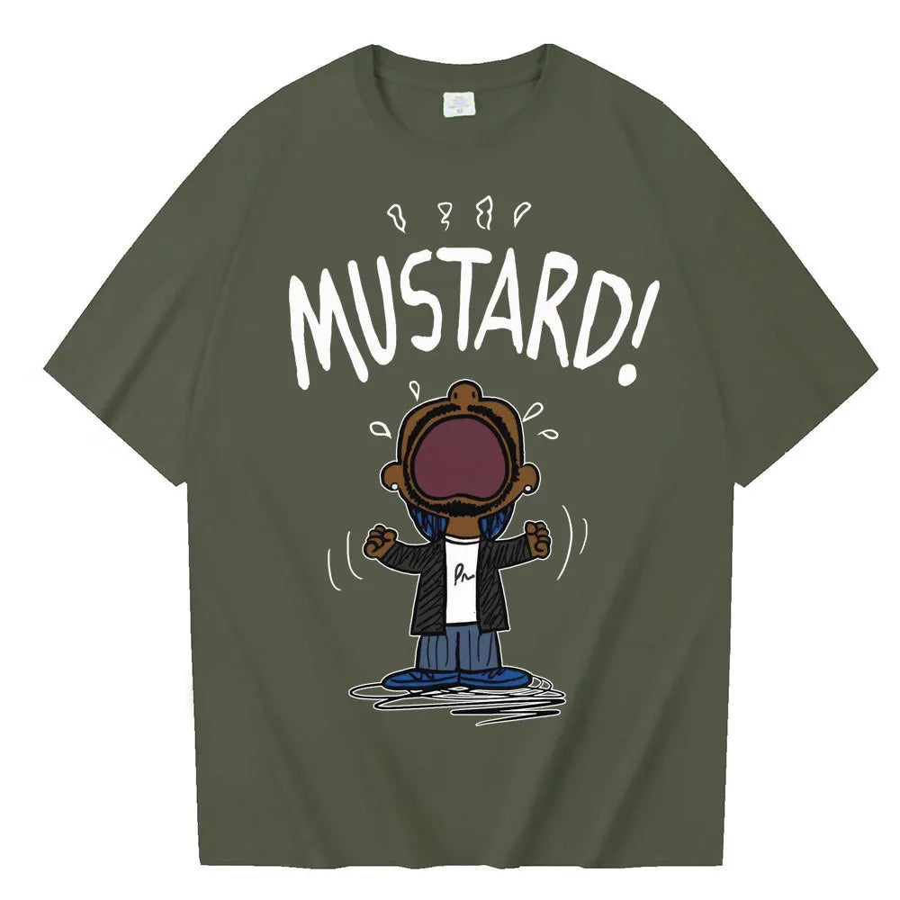 Funny Kendrick Lamar MUSTARD Meme T-Shirt Unisex Short Sleeve Hip Hop100% Cotton Graphic Summer Tee Loose Music Lover Apparel