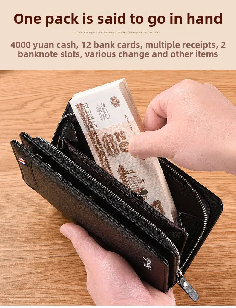 Fashionable Men Handhold Bag New Style Business Zippered Large Purse Phone Case