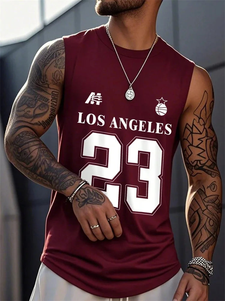 The 2025 Summer Men's Round-neck Vest Is A Simple, 23-letter Printed Street Fashion Casual Wear That Is Breathable