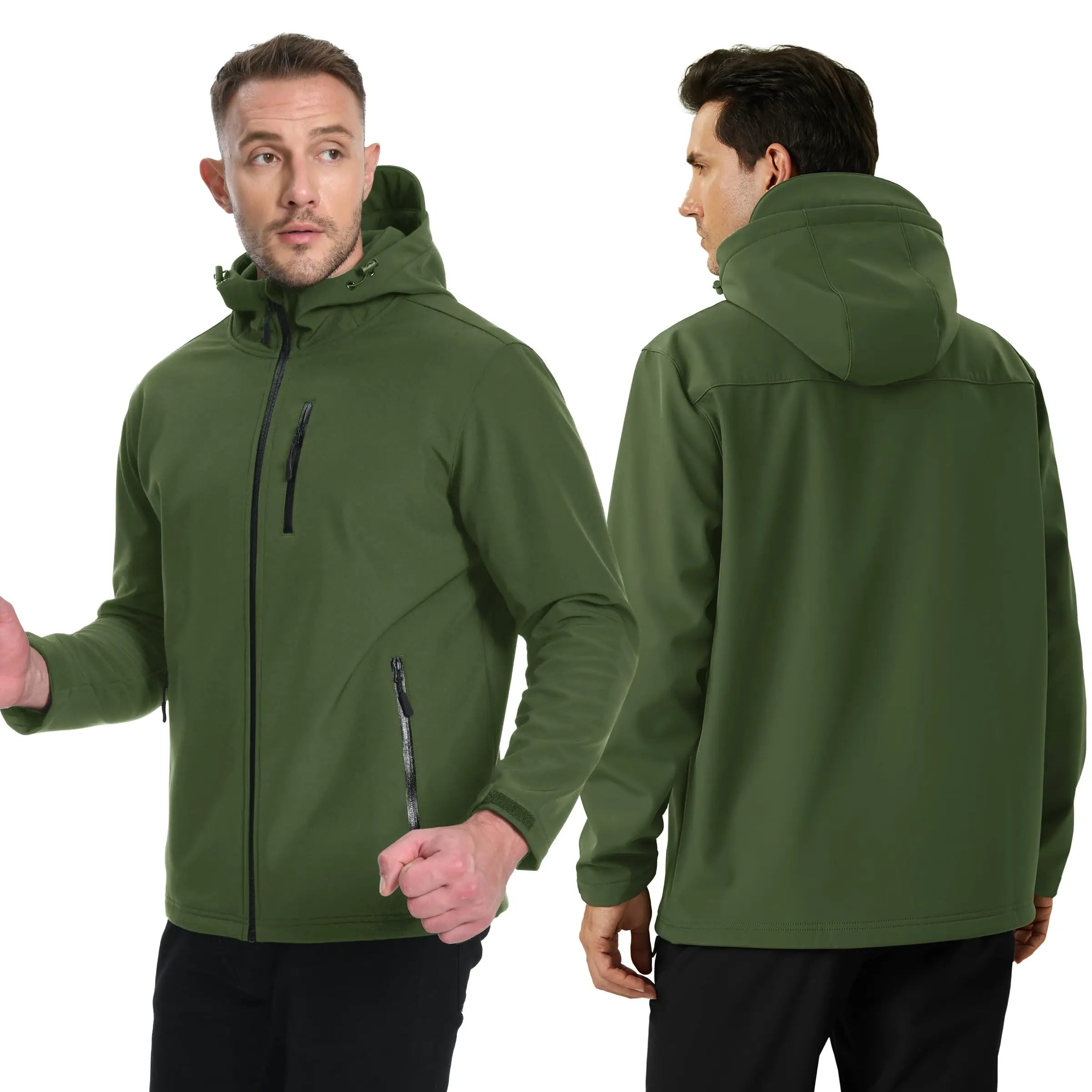 TACVASEN Hooded Softshell Jacket Mens Waterproof Rain Jacket Fleece Lined Work Jacket Outdoor Trekking Hiking Windbreaker Male