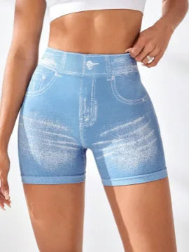 Hot Sexy Imitation Denim Seamless Yoga Shorts for Women Running Sports Leggings Female Ruched Skinny Gym Fitness Short Pants