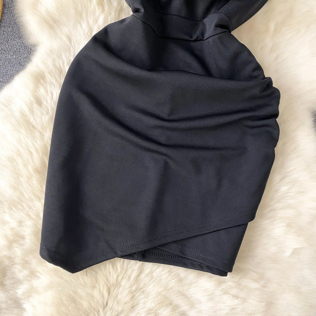 Sexy  Swinging collar Slip Dress pleated sweet Chic Vintage Evening Party Club Women Chic Slim Pencil dresses