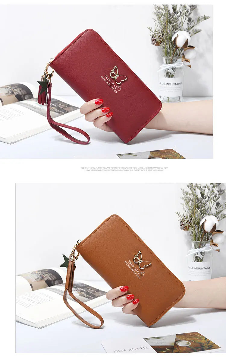 Fashion Butterfly Women Wallet Wrist Handle Phone Case Long Section Money Pocket Pouch Handbag Women's Purse Card Holders 2023