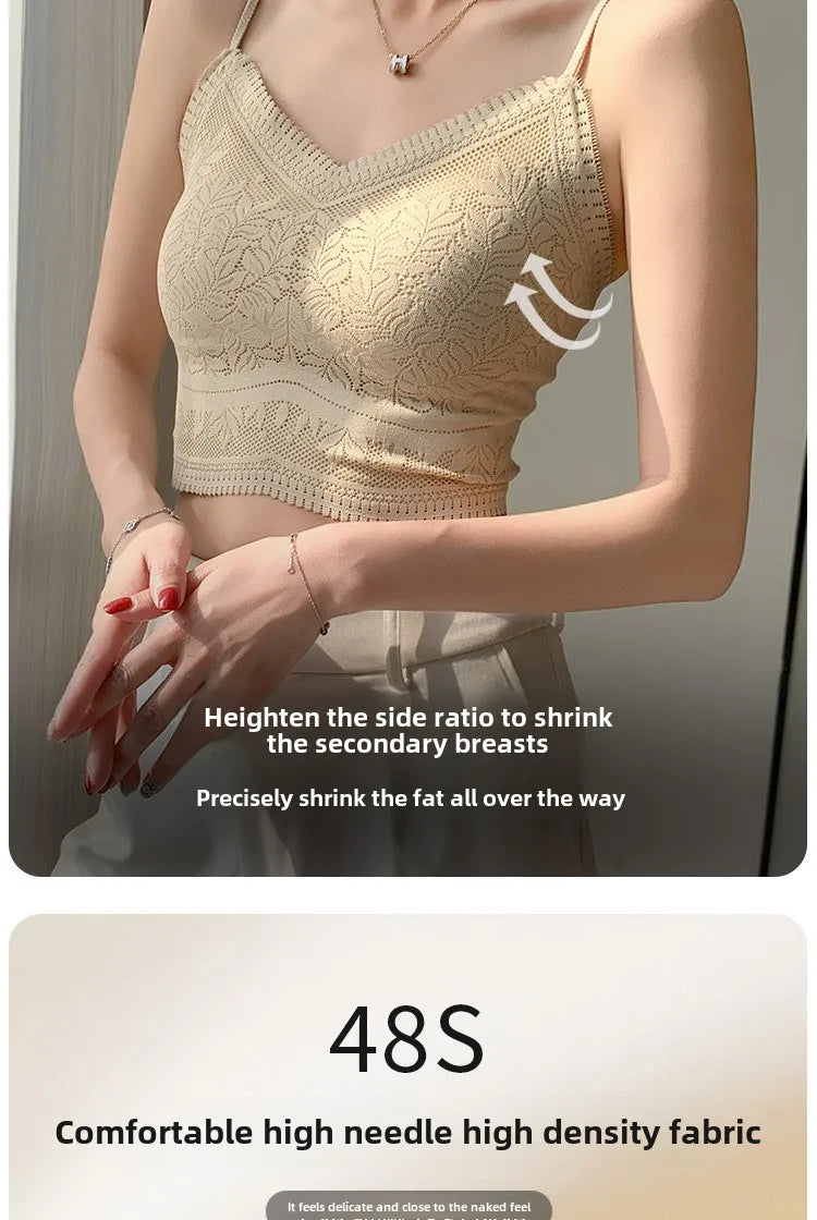 The New Women's Lace Vest with Seamless Small Halter Wrap Chest Seamless Underwear One Cup Anti-slip Bra Y2k Top Tank Top Halter
