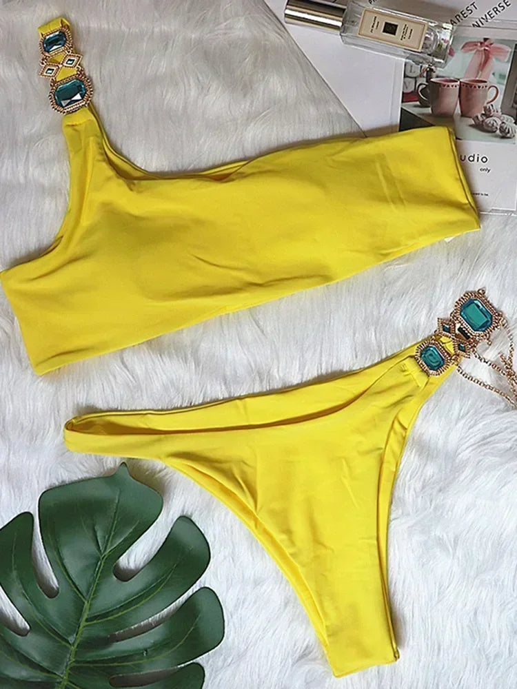 2025 Rhinestone Swimsuit Women Bikinis Crystal Diamond Bikini Set Metal Chain Swimwear female Luxury Aristocratic Swimming Suit