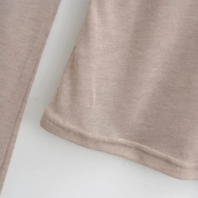 Autumn basic casual round neck long sleeved T-shirt top, high elasticity semi transparent slim knit fabric top