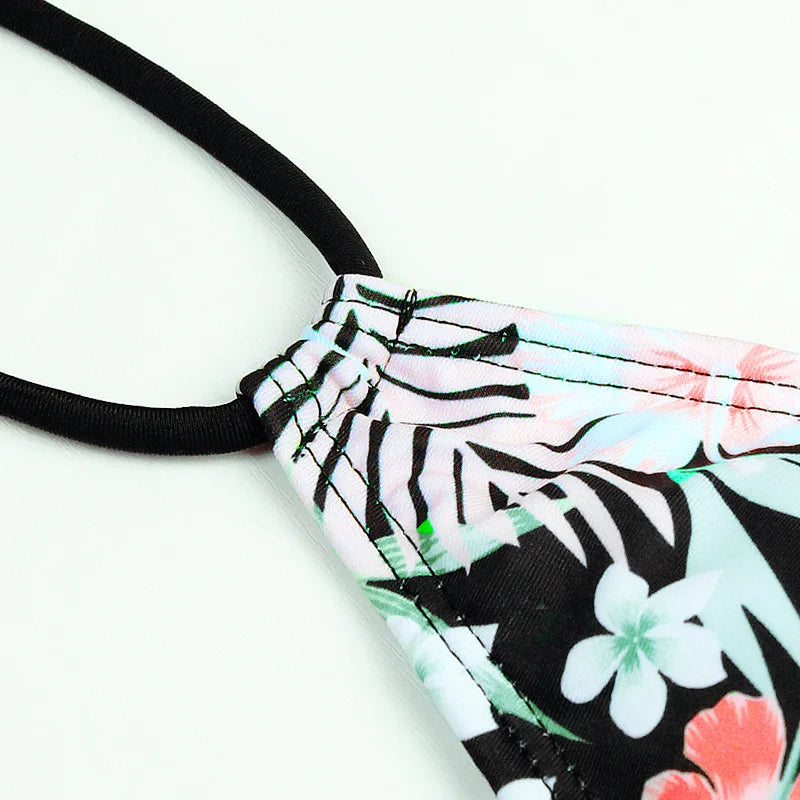 Leaves Print Swimsuit for Women,low Waist Drawstring Bikini,2-piece Swimwear,V-neck Susupender Backless Bathing Suit,beachwear