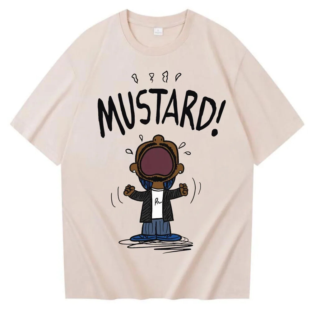 Funny Kendrick Lamar MUSTARD Meme T-Shirt Unisex Short Sleeve Hip Hop100% Cotton Graphic Summer Tee Loose Music Lover Apparel