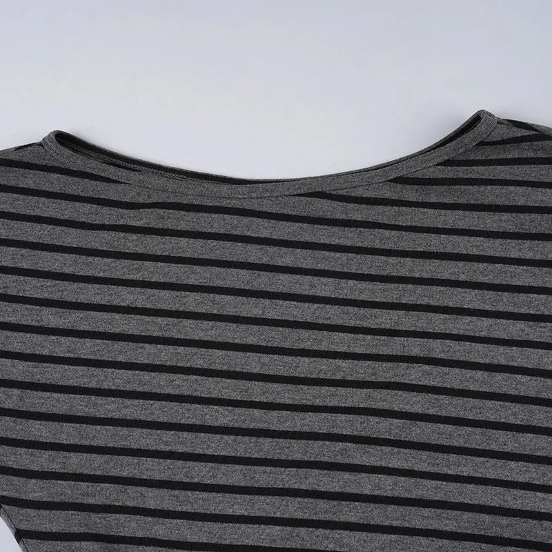 Korean Tees Striped Women Tshirts Long Sleeve Loose Camisetas 2025 Ropa Mujer Sexy Y2k Tops Off Shoulder Fashion Summer T-shirt