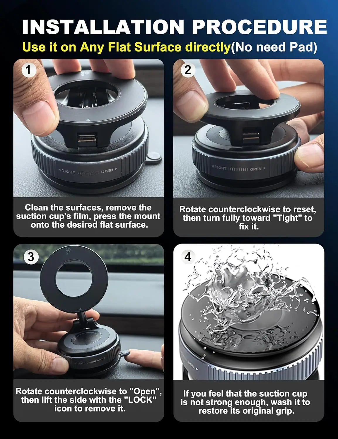 Strong Magnetic Car  Phone  Holder Foldable 360° Adjustable Vacuum Suction Mount Universal for Car, Desk, Bathroom