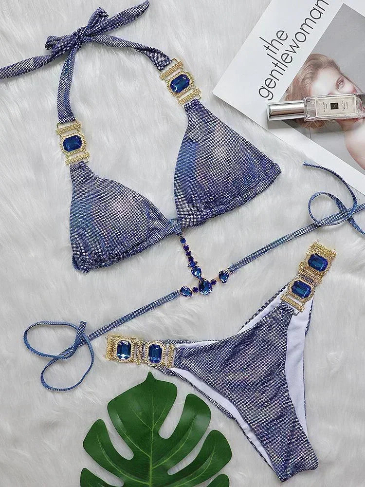2025 Rhinestone Swimsuit Women Bikinis Crystal Diamond Bikini Set Metal Chain Swimwear female Luxury Aristocratic Swimming Suit