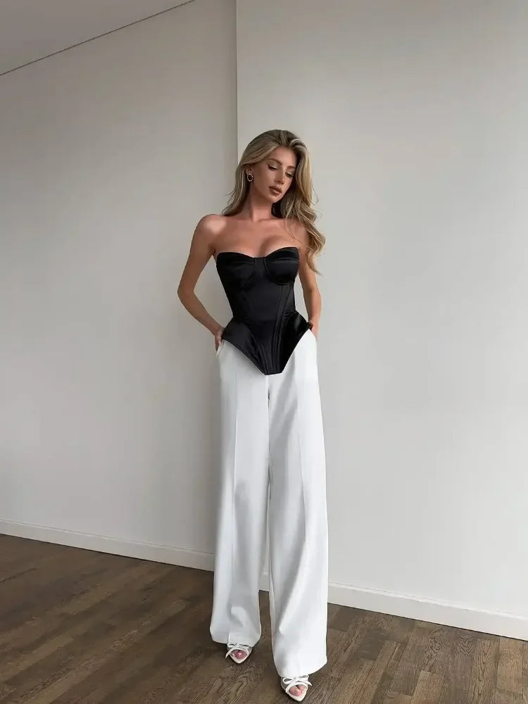 Sexy Fishbone Strapless Short Top Women Chic Sleeveless Off-shoulder Backless Waist Cinching Tops 2026 Lady Evening Party Blouse