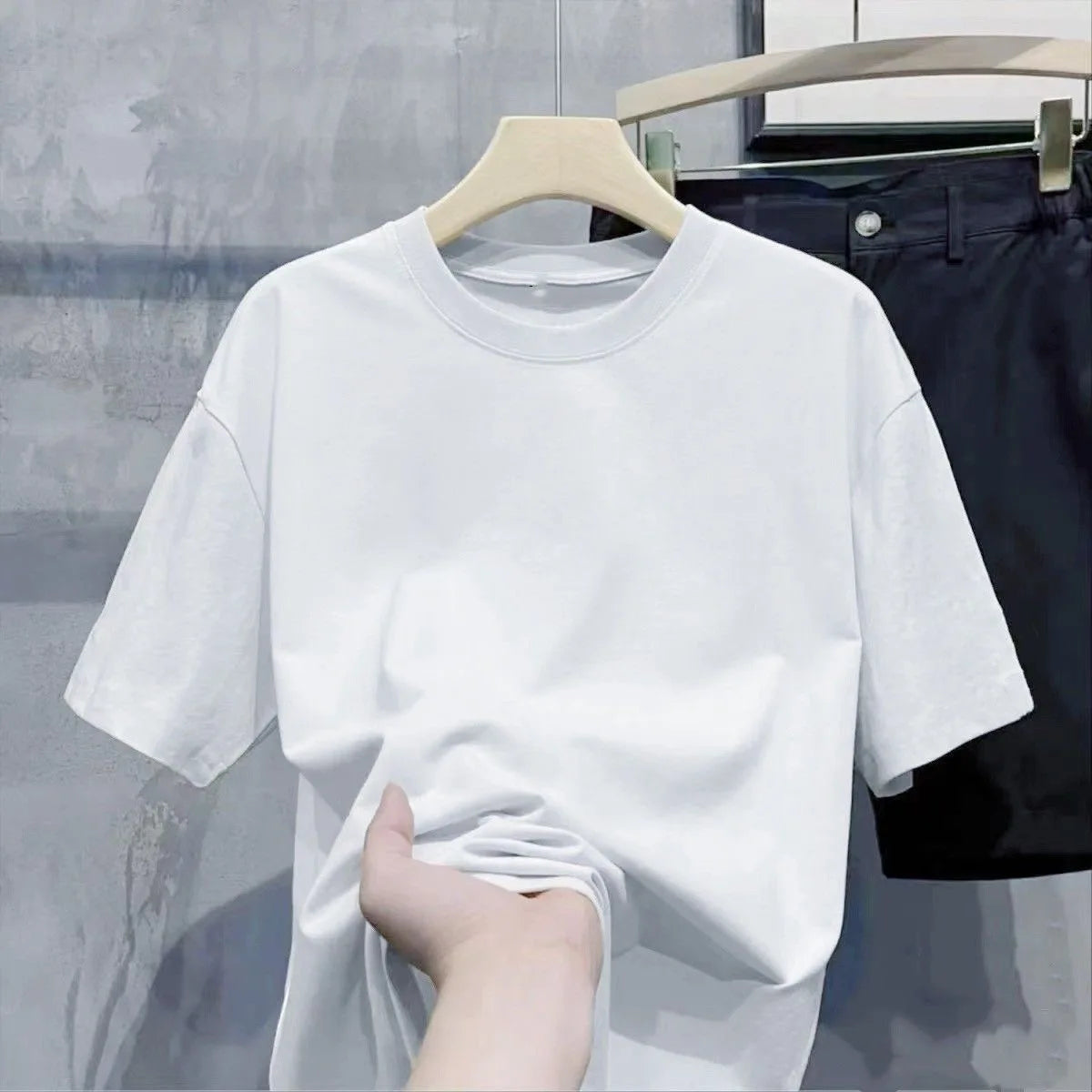 Men T Shirt Summer Cotton Tops Women Solid Color Blank Tshirts O-neck Round Collar Short-Sleeve Couple White Top Tees