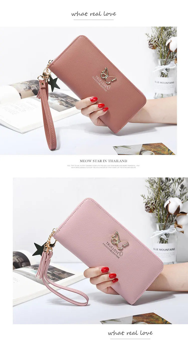 Fashion Butterfly Women Wallet Wrist Handle Phone Case Long Section Money Pocket Pouch Handbag Women's Purse Card Holders 2023