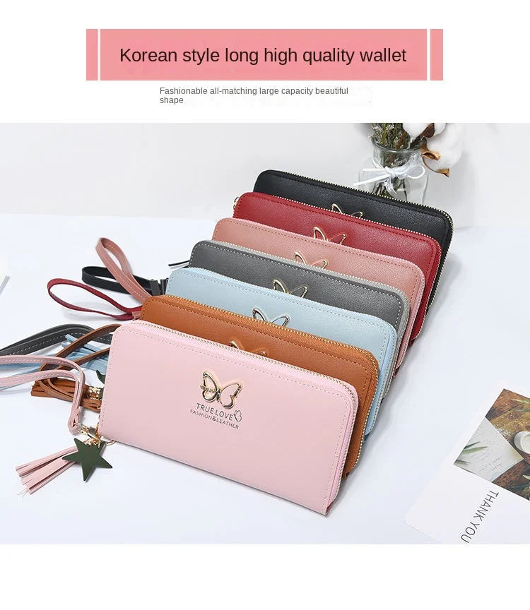 Fashion Butterfly Women Wallet Wrist Handle Phone Case Long Section Money Pocket Pouch Handbag Women's Purse Card Holders 2023