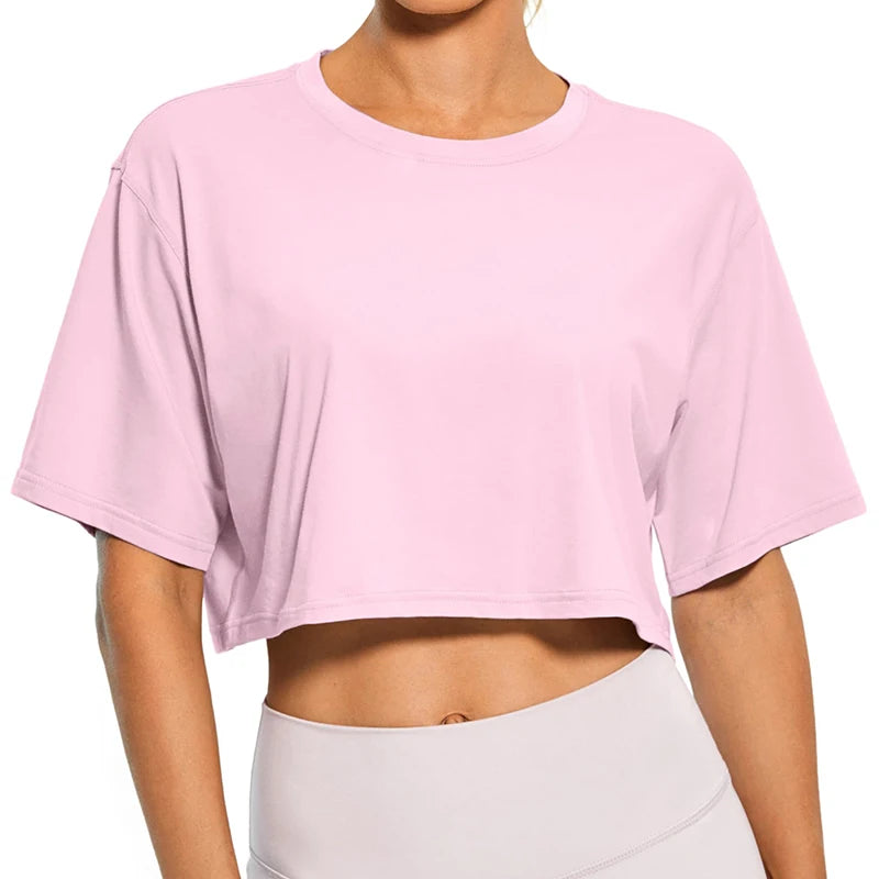 Round Neck Cut Coat Solid Color Women's Casual Loose And Comfortable T-shirt Basic Joker Street Fitness Sports Short Sleeves