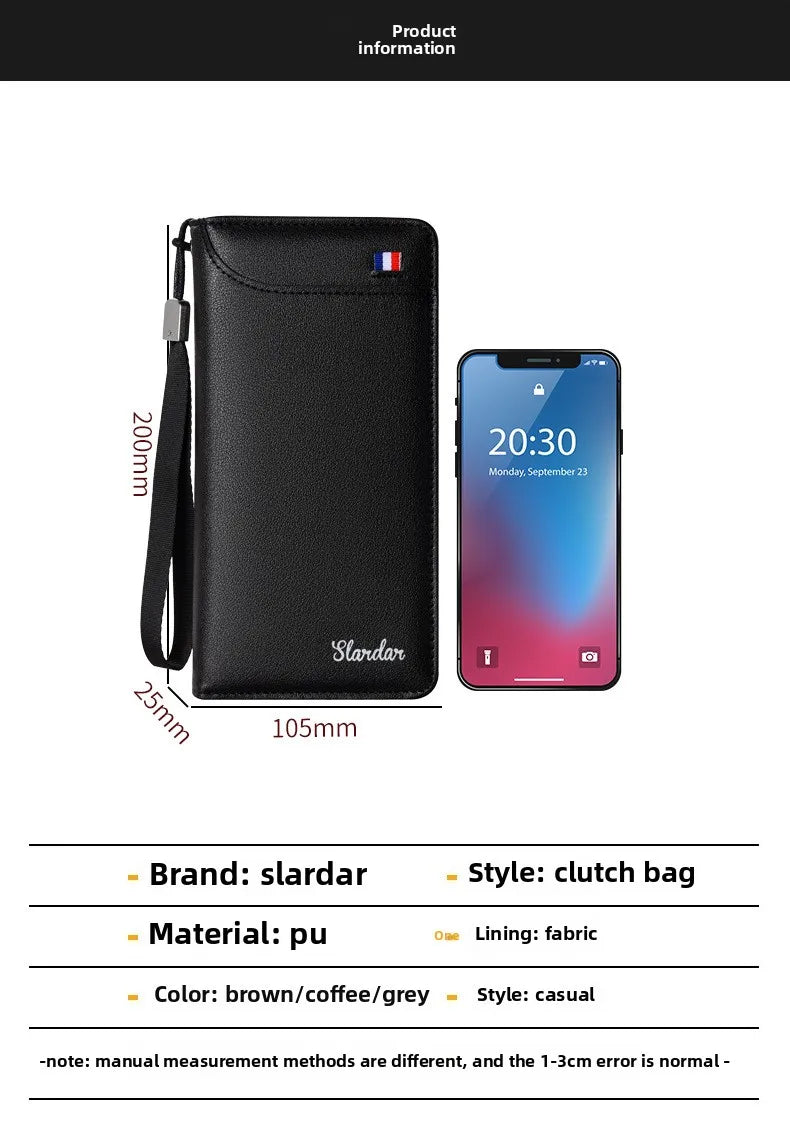 Fashionable Men Handhold Bag New Style Business Zippered Large Purse Phone Case