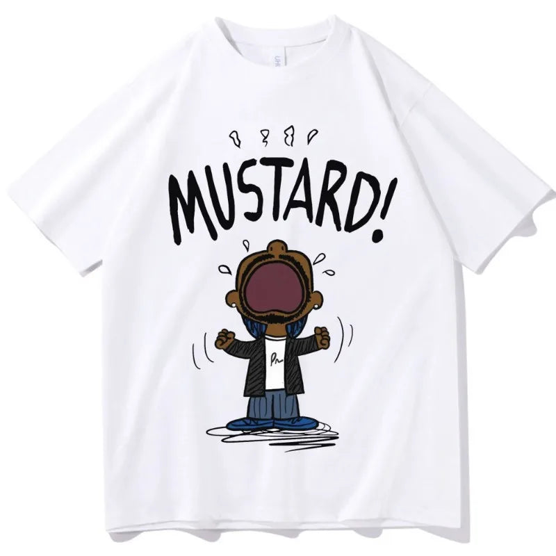 Funny Kendrick Lamar MUSTARD Meme T-Shirt Unisex Short Sleeve Hip Hop100% Cotton Graphic Summer Tee Loose Music Lover Apparel