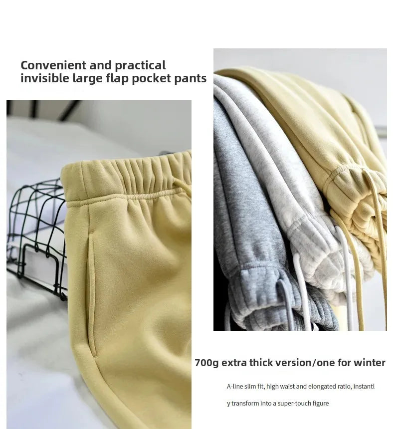 Women's Casual Straight-Leg Wide-Leggings Pale Grey Sports Trousers Winter 2024 New Style LULU Same As