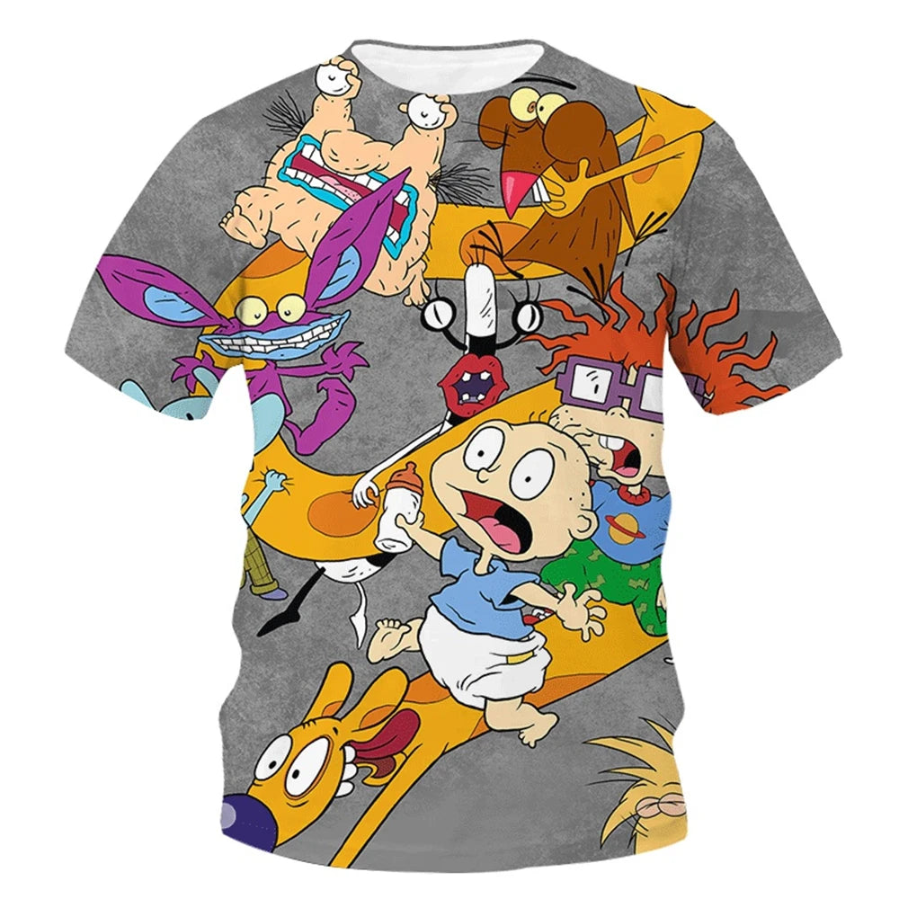 Summer fashion, novelty, creativity, 3D printing, anime character printing, fun, casual, comfortable short sleeved T-shirt