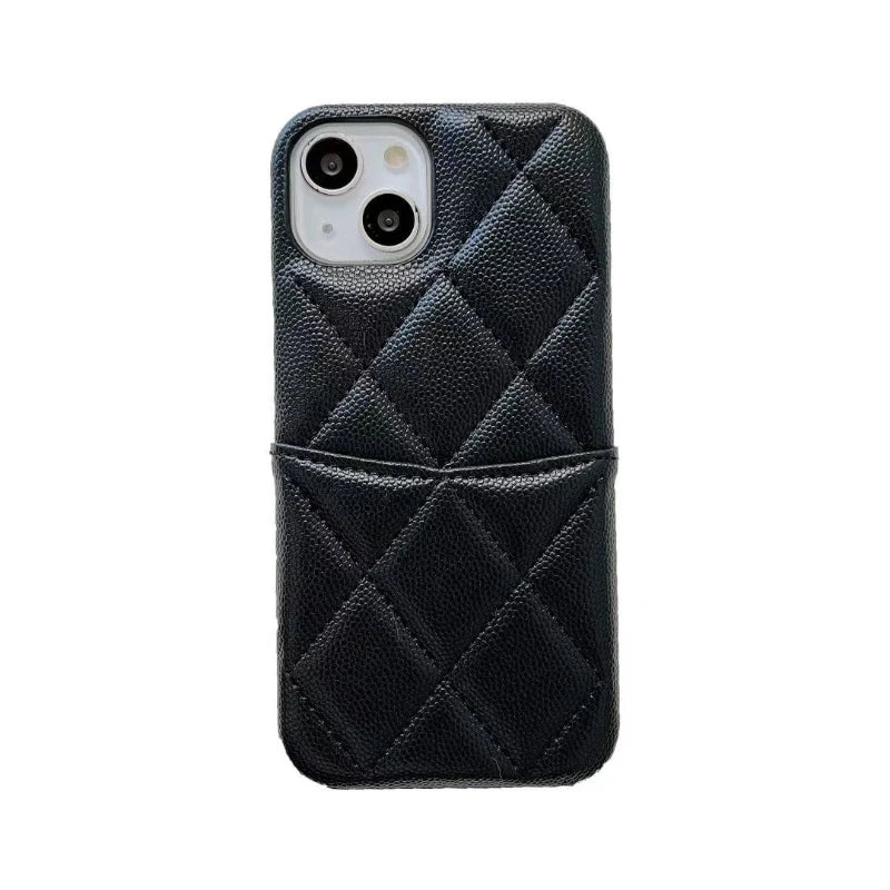 Luxury Lychee Texture Leather Card Bag Solid Color Wallet Phone Case for iPhone 17 16 15 14 Pro Max Black White PU Hard Cover