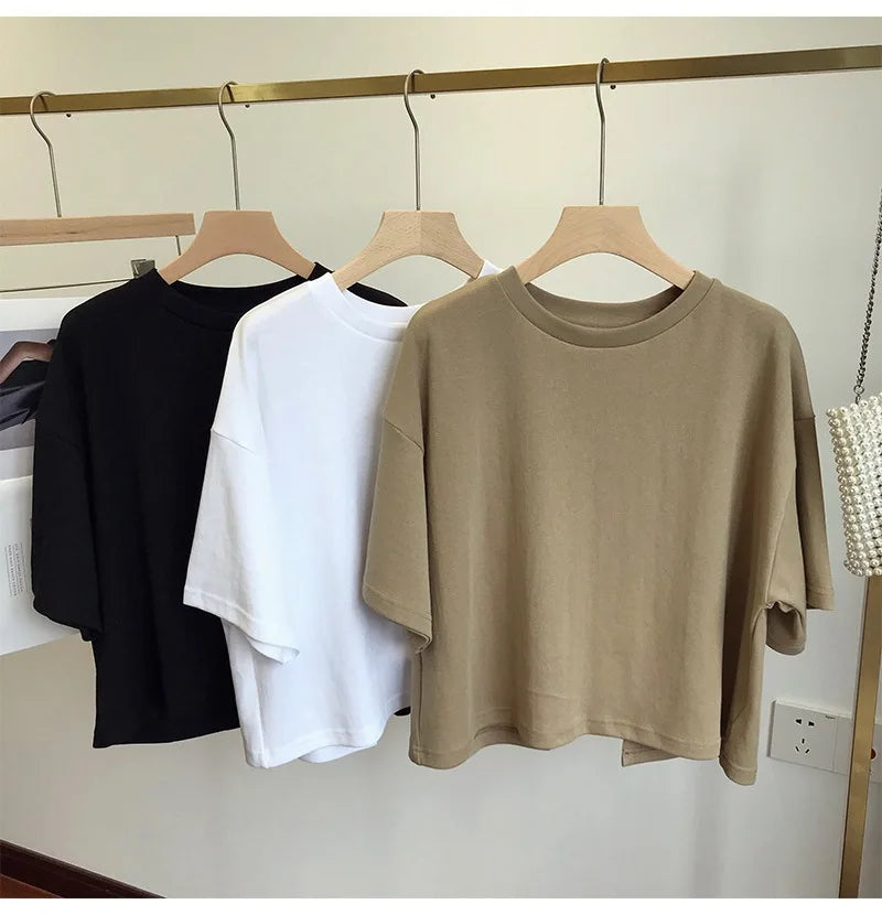 Summer Clothes Korean Sexy Backless Short O-Neck Women Casual Solid Color T-Shirt Short Sleeve Girl Tee Shirt Fashion Tops